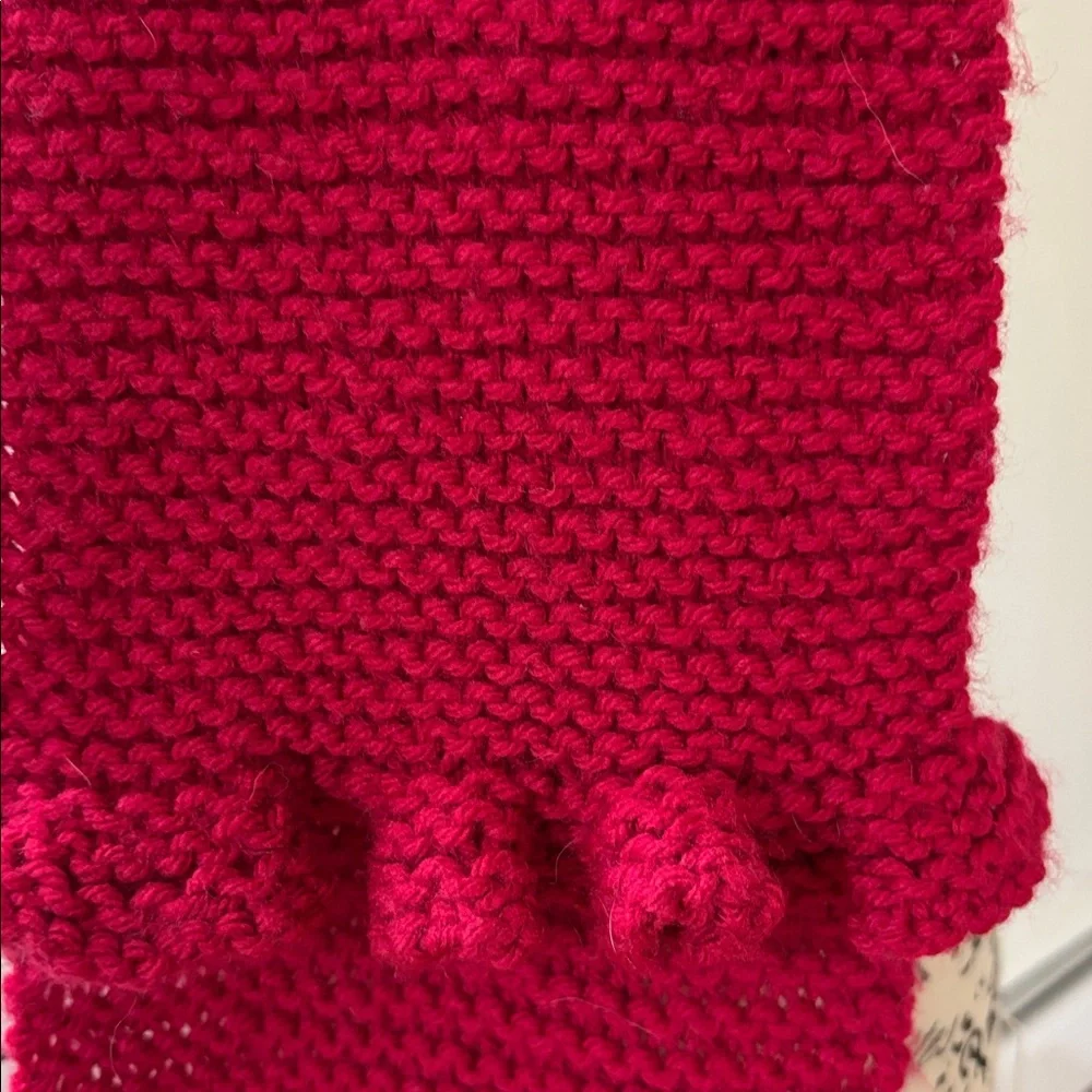 Handmade Red Knitted Scarf with Ruffle - Picture 3 of 4